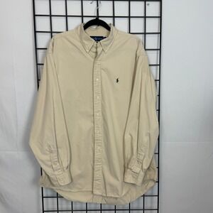 Ralph‎ Lauren Shirt Mens XL Beige Blake Button Down Classic Casual Vintage Pony
